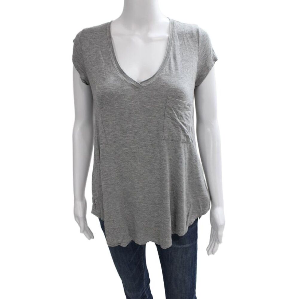 Bordeaux Womens V-Neck Short Sleeve T-Shirt Gray Petite Size XS